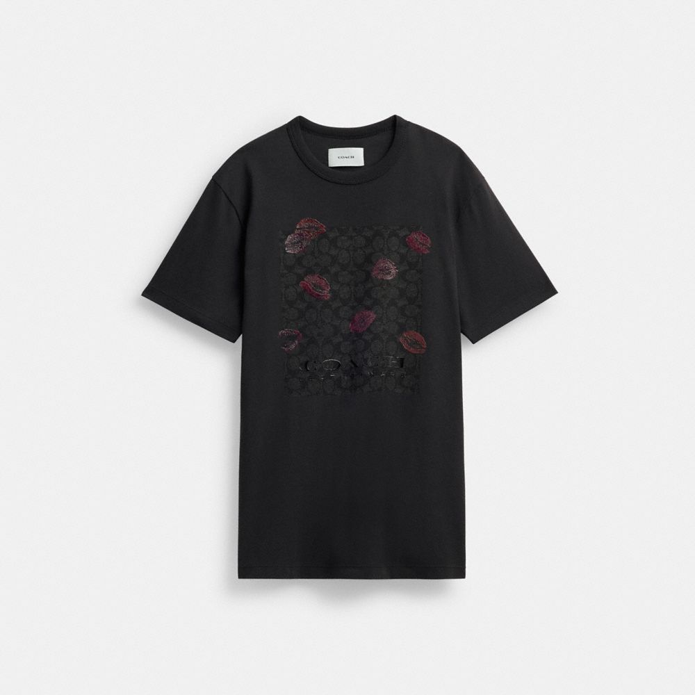 Coach Signature Square Kiss Print T Shirt In Organic Cotton Topjes Dames Grijs Gekleurd | JP4950362