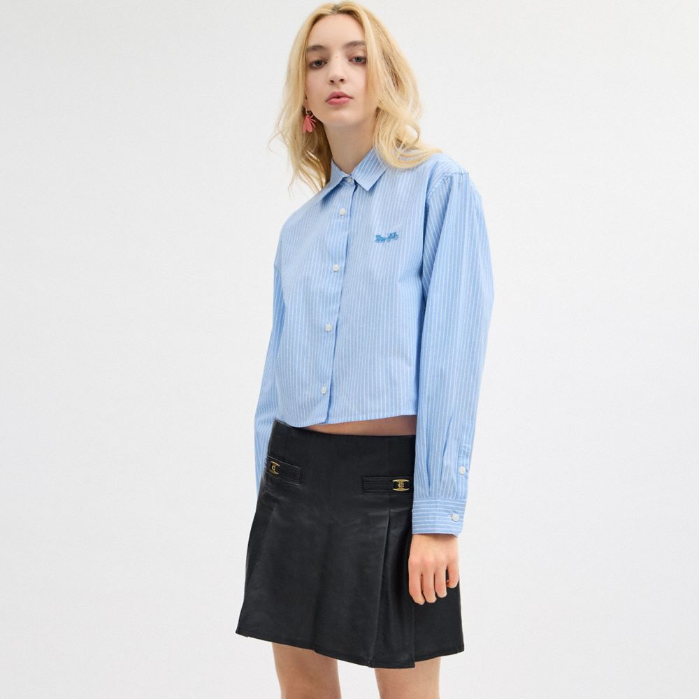 Coach Striped Cropped Button Up Shirt Topjes Dames Blauw Gekleurd | DN2930768