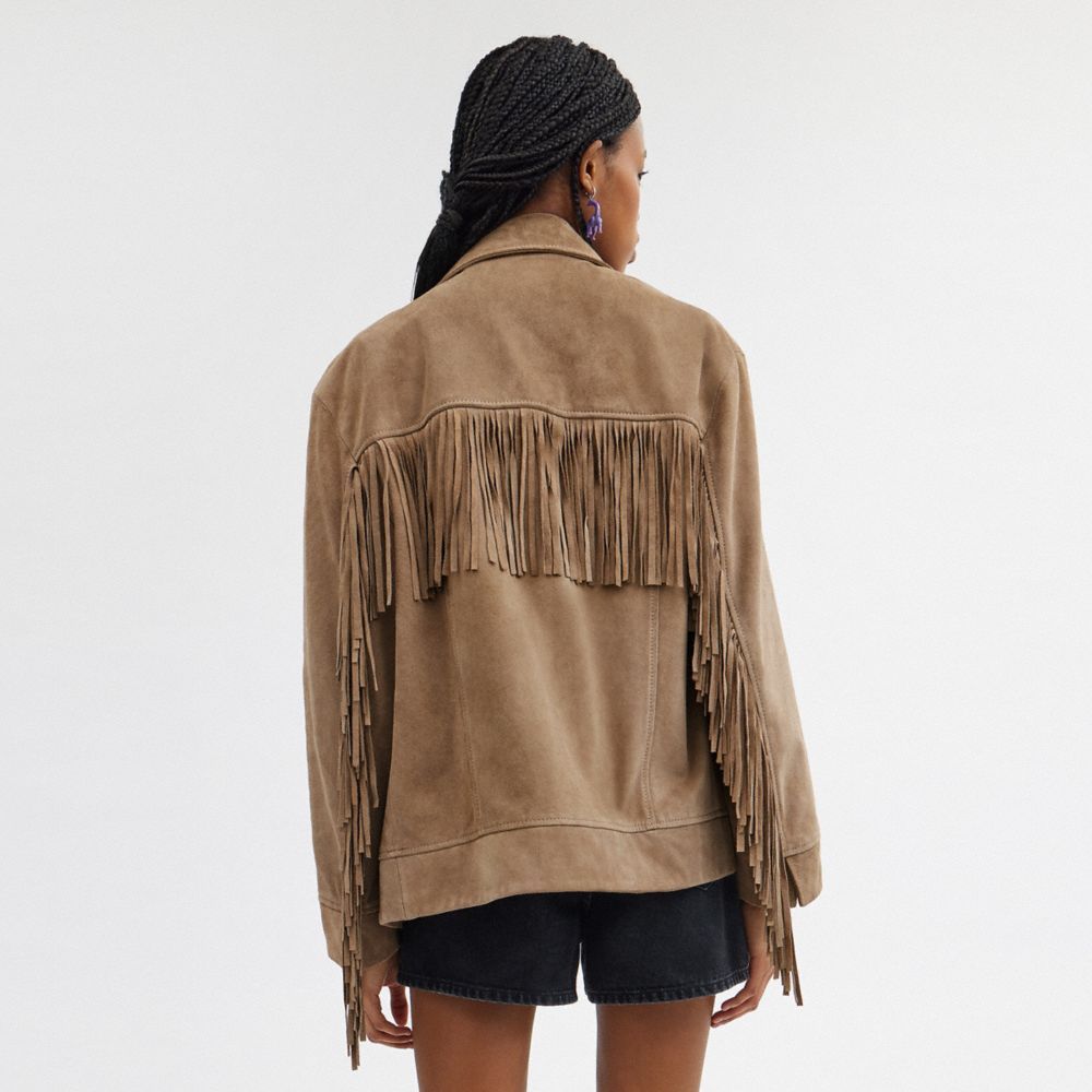 Coach Suede Fringe Jacket Jassen Dames Donkerbeige | XD8162730