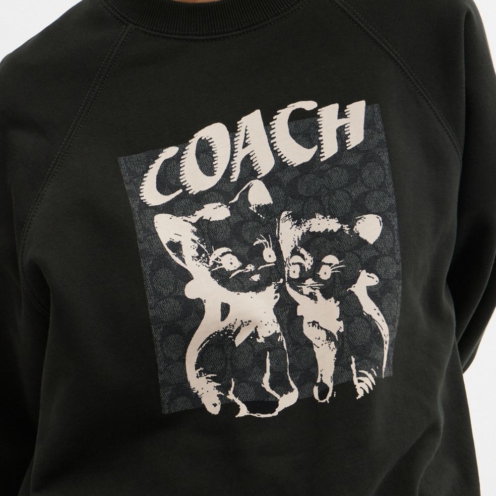 Coach The Lil Nas X Drop Signature Cats Crewneck Sweatshirt Topjes Dames Zwart | LB6278954