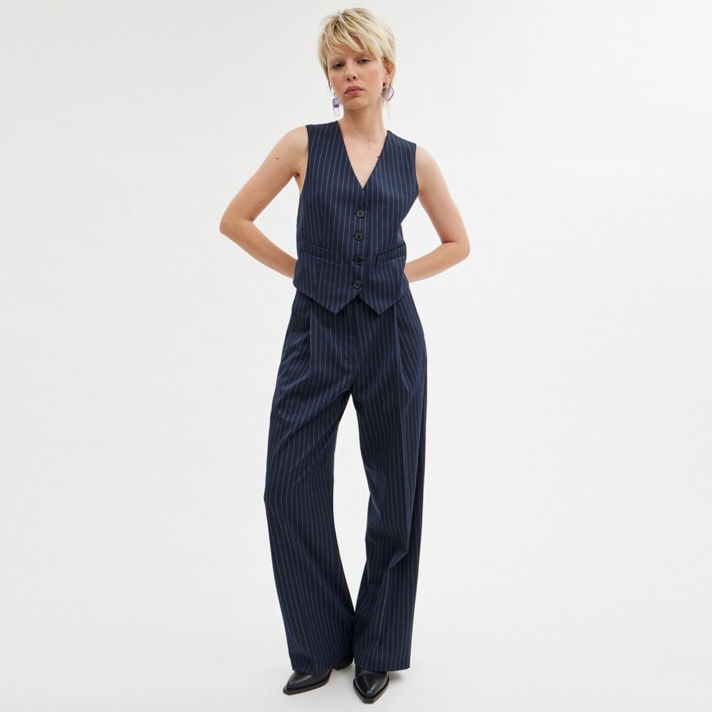 Coach Wide Leg Trousers Broek Dames Donkerblauw Wit | AI3645971