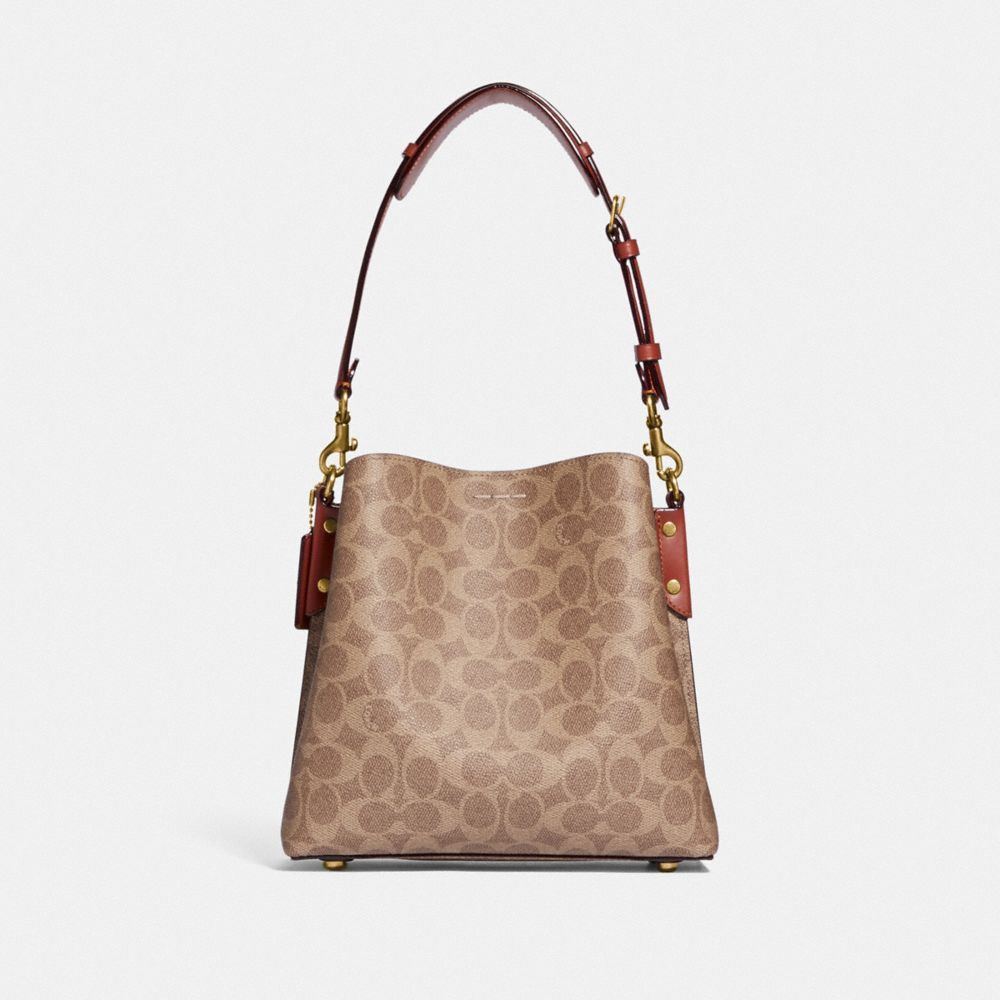 Coach Willow Bucket Bag In Signature Canvas Schoudertassen Dames Bruin Rood | BQ2851046