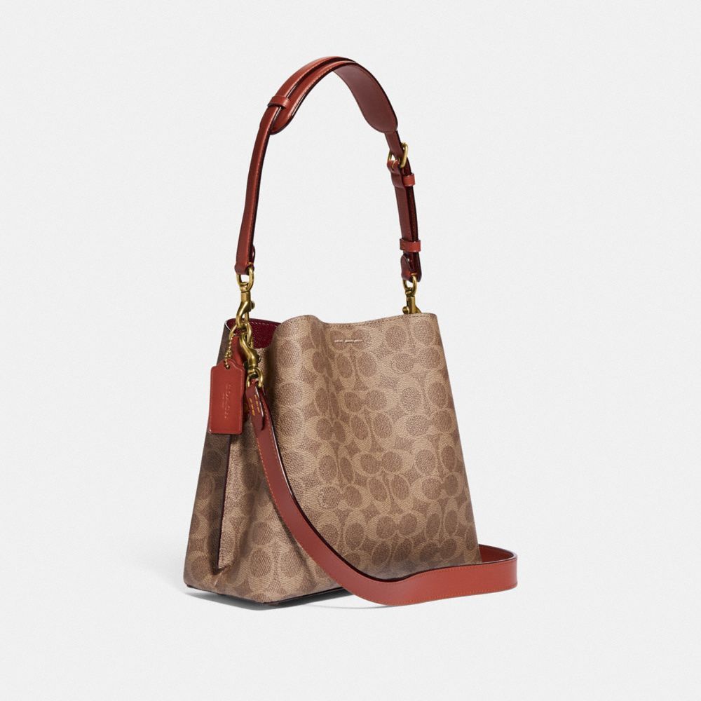 Coach Willow Bucket Bag In Signature Canvas Schoudertassen Dames Bruin Rood | BQ2851046