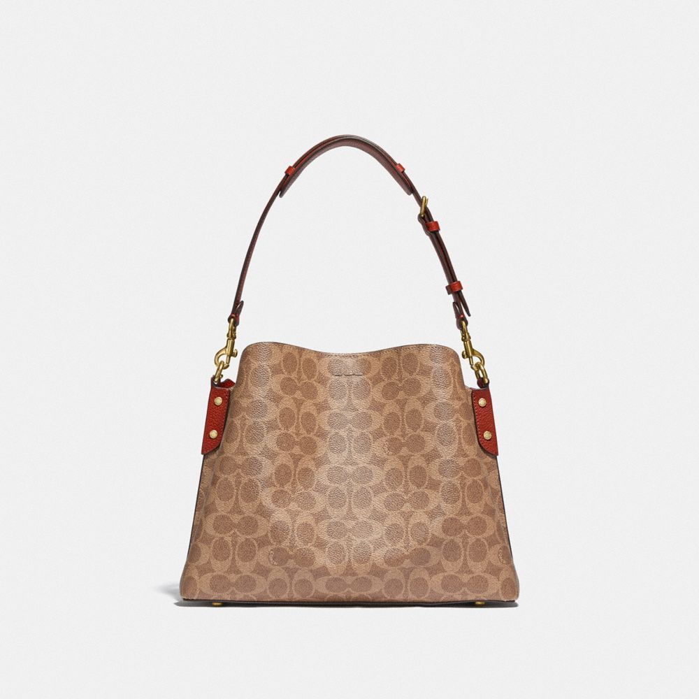 Coach Willow Shoulder Bag In Signature Canvas Schoudertassen Dames Bruin Rood | OL2508194