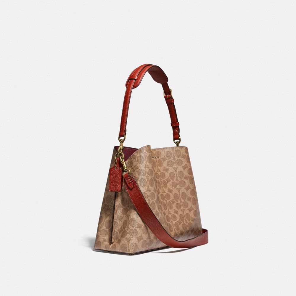 Coach Willow Shoulder Bag In Signature Canvas Schoudertassen Dames Bruin Rood | OL2508194