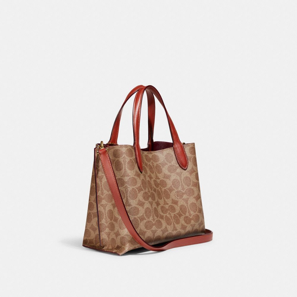 Coach Willow Tote Bag 24 In Signature Canvas Tote Tassen Dames Bruin Rood | ZE3654017