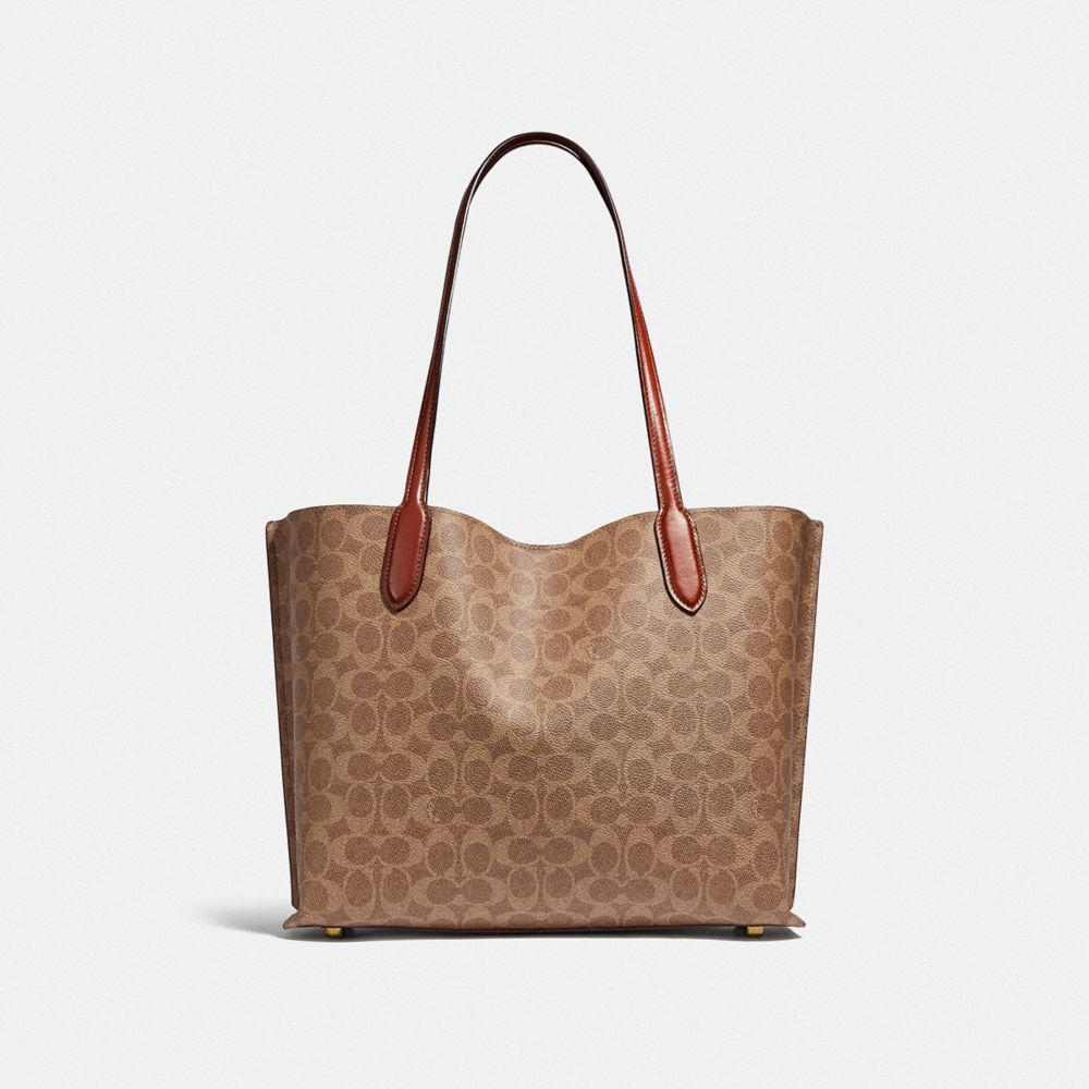 Coach Willow Tote Bag In Signature Canvas Tote Tassen Dames Bruin Rood | OH0219364