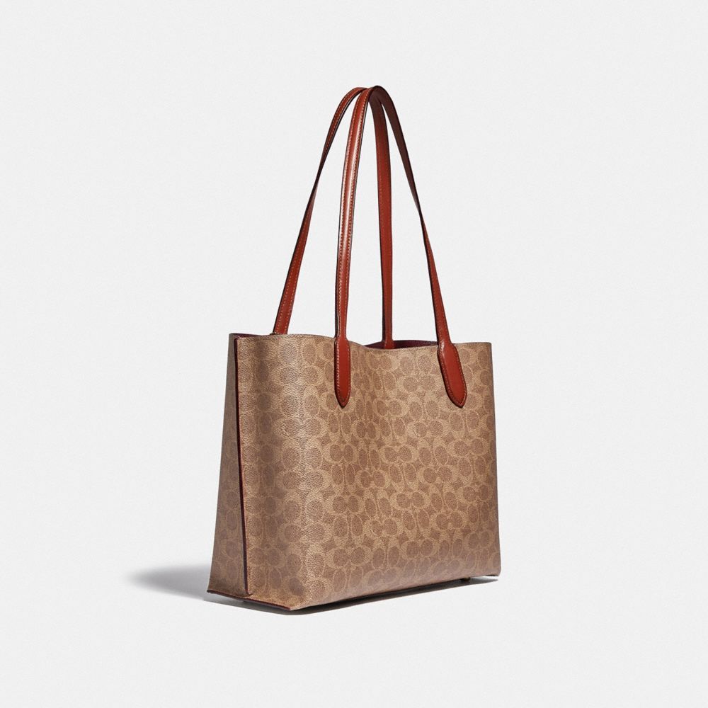 Coach Willow Tote Bag In Signature Canvas Tote Tassen Dames Bruin Rood | OH0219364